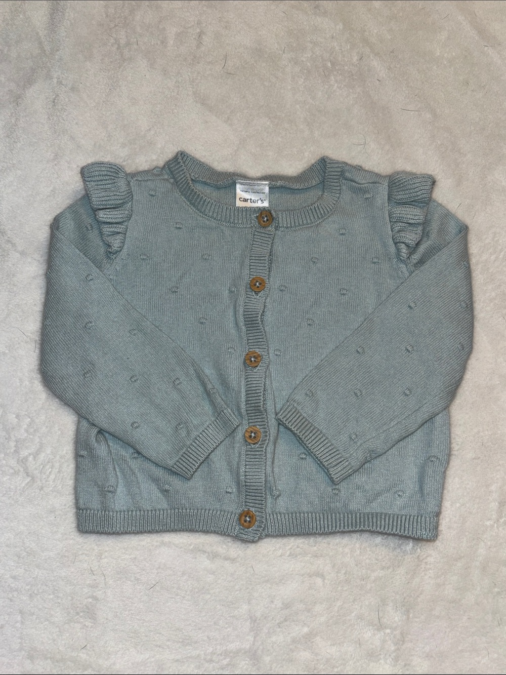 Carter's Light Blue Knit Cardigan with Ruffle Shoulders 6 months 100% cotton